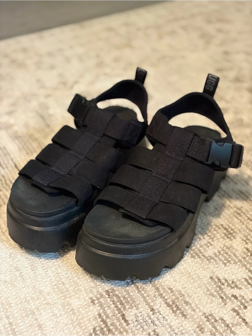 UGG Black Chunky Platform Strap Sandals
